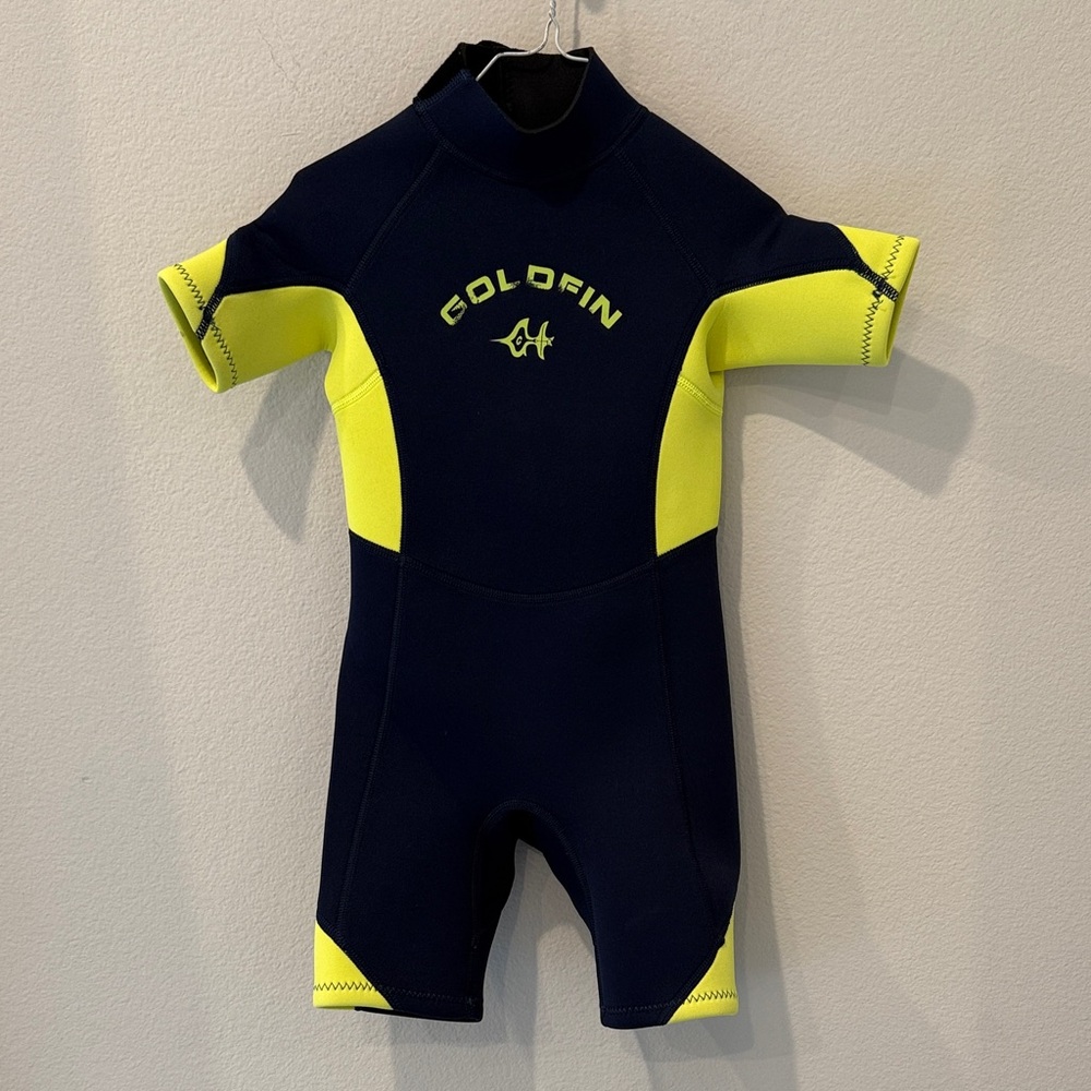 Goldfin Kids Surf Wetsuit - Navy and Yellow Swimsuit Youth Size 6